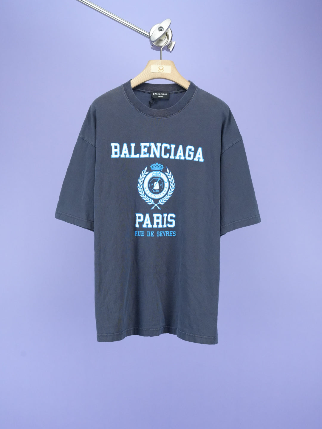 Balenciaga College Crest Crinkled T Shirt Ocean Blue YFIFTEEN