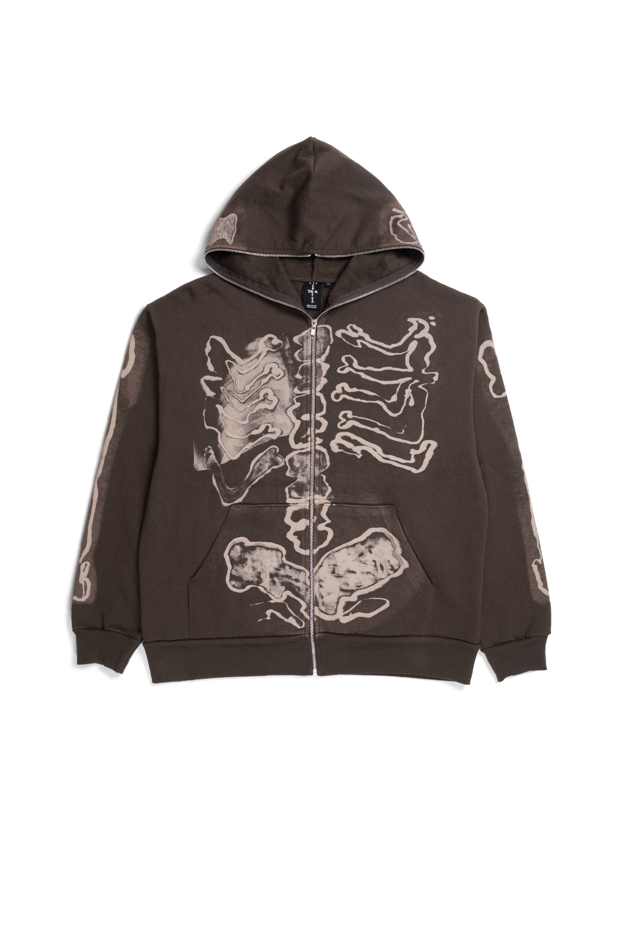 Skeleton Graffiti Full Zip Hoodie Brown
