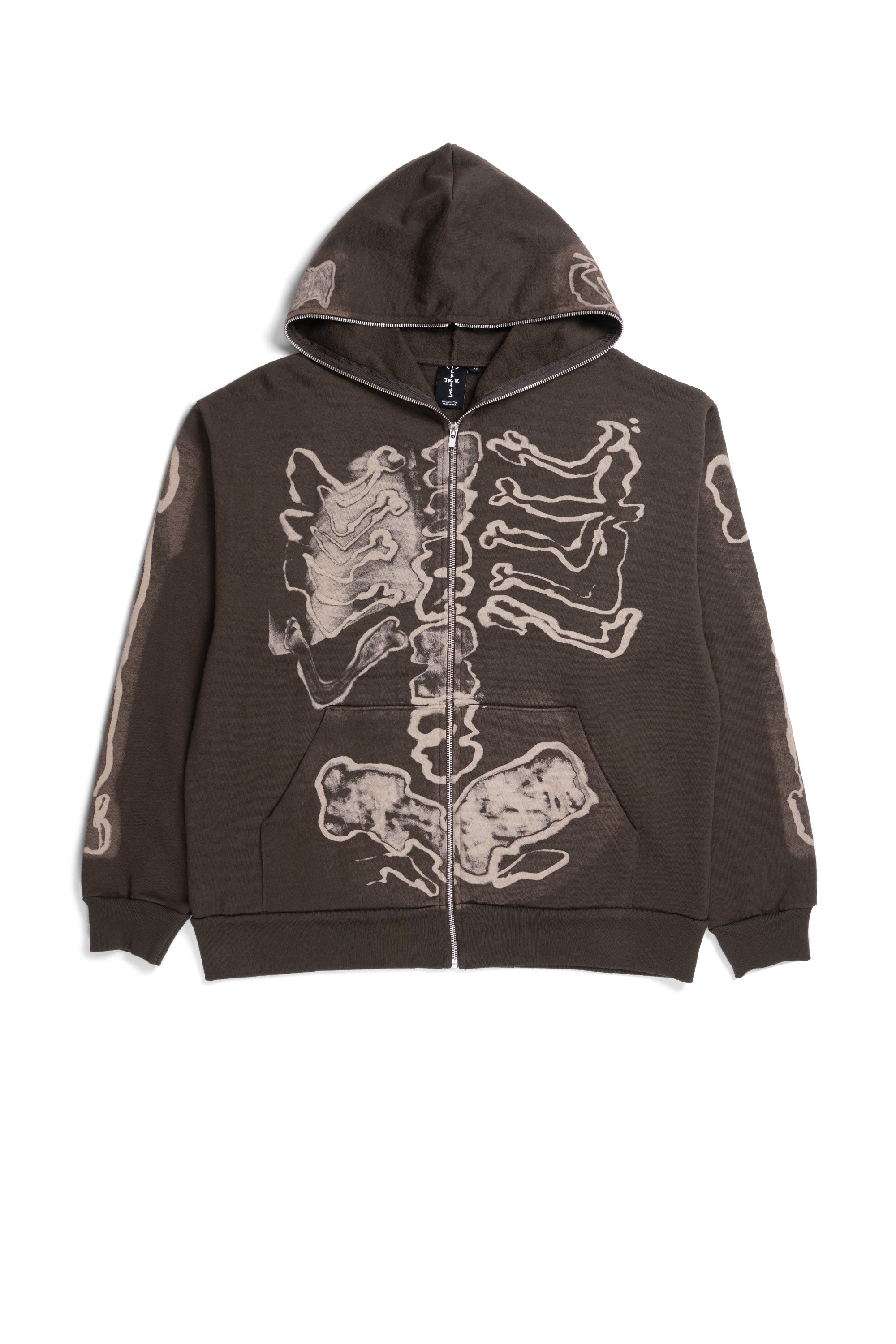 Skeleton Graffiti Full Zip Hoodie Brown