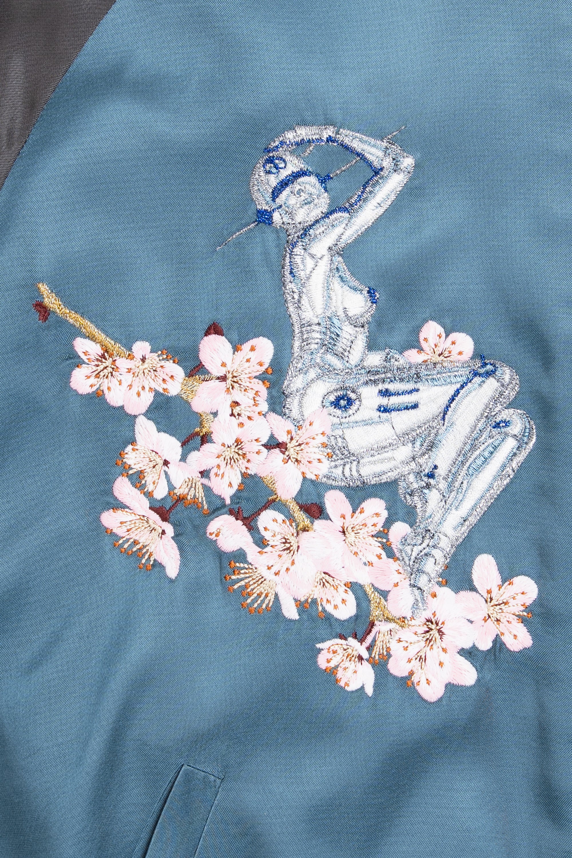 Embroidered Souvenir Bomber Jacket Teal