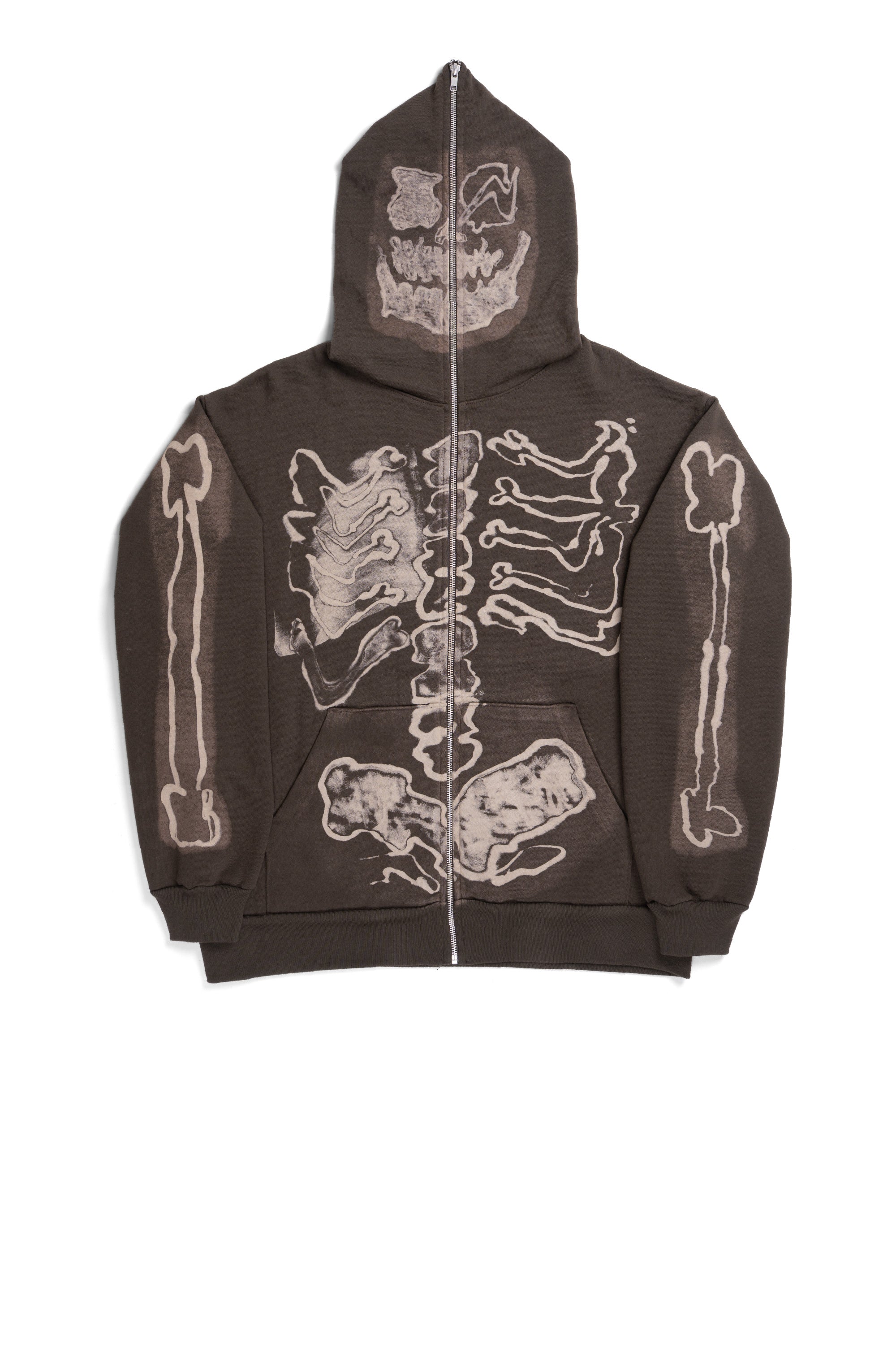 Skeleton Graffiti Full Zip Hoodie Brown
