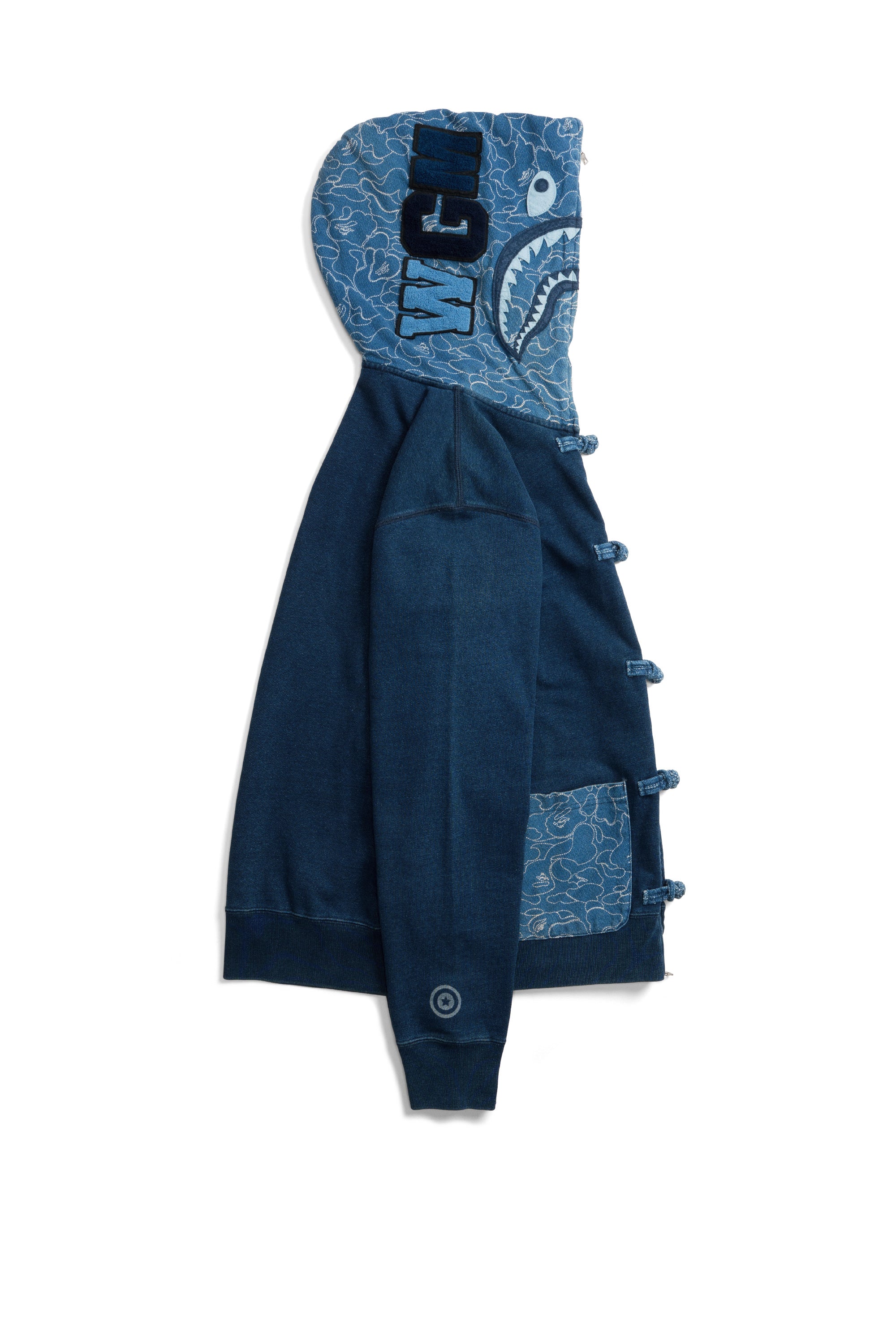 Indigo Shark Button Hoodie