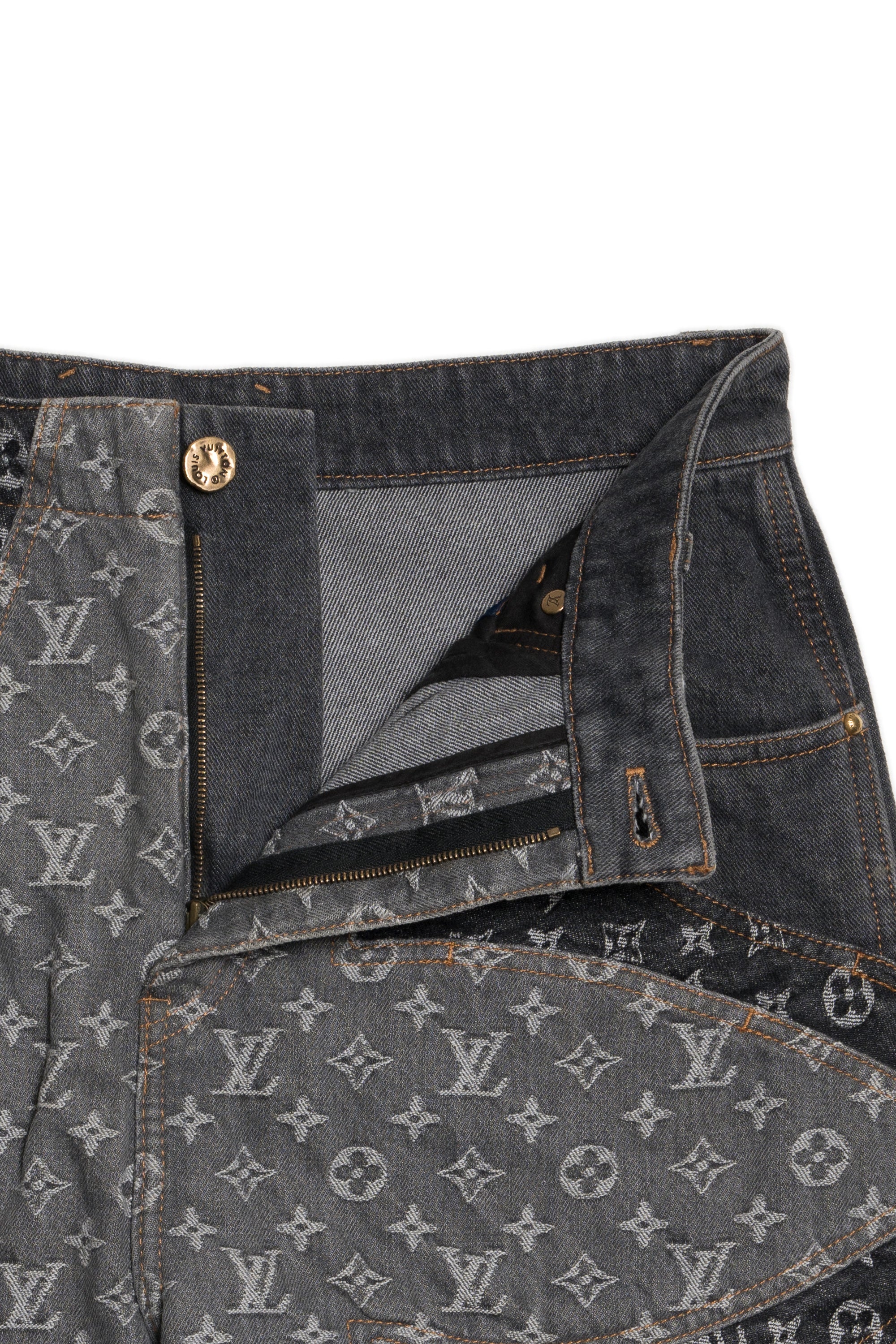 Monogram Flower Denim Pants Black