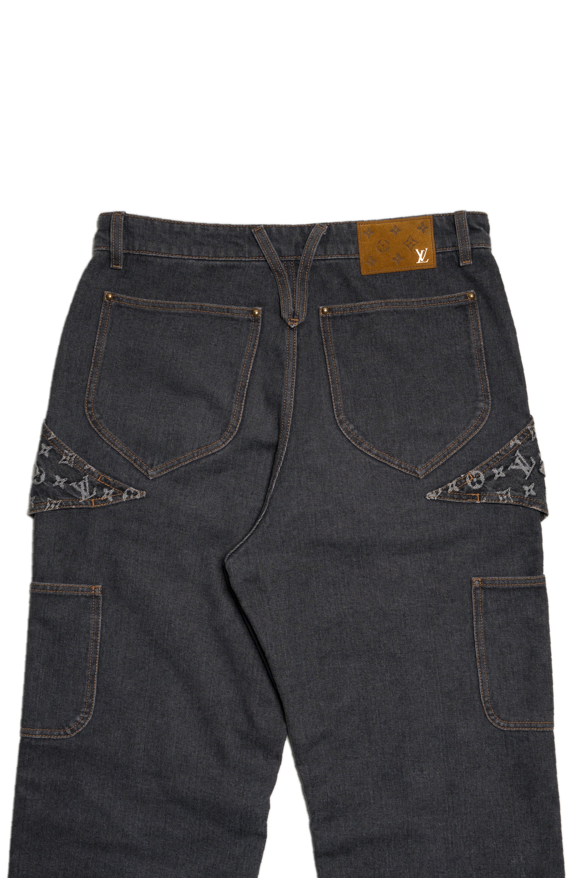 Monogram Flower Denim Pants Black