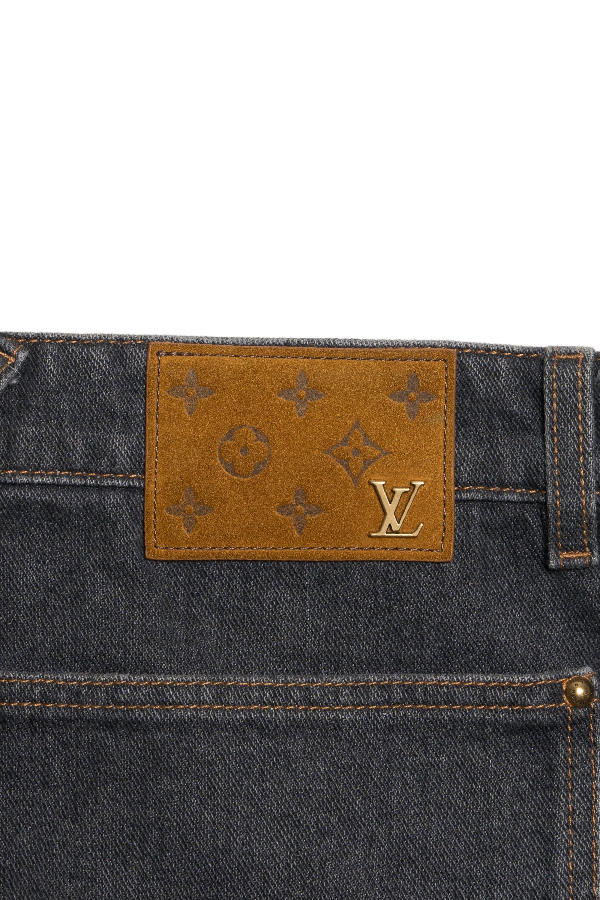 Monogram Flower Denim Pants Black