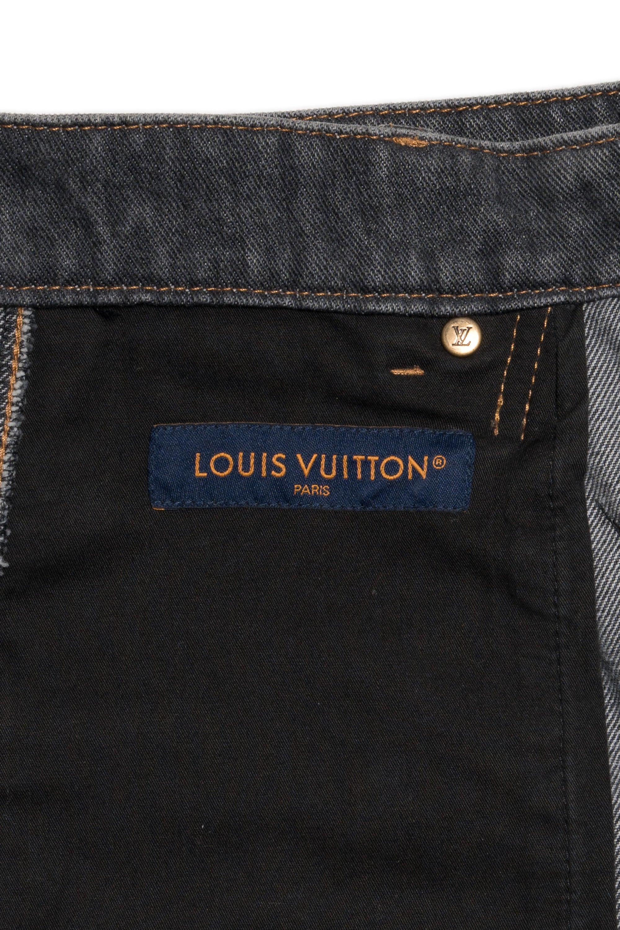 Monogram Flower Denim Pants Black