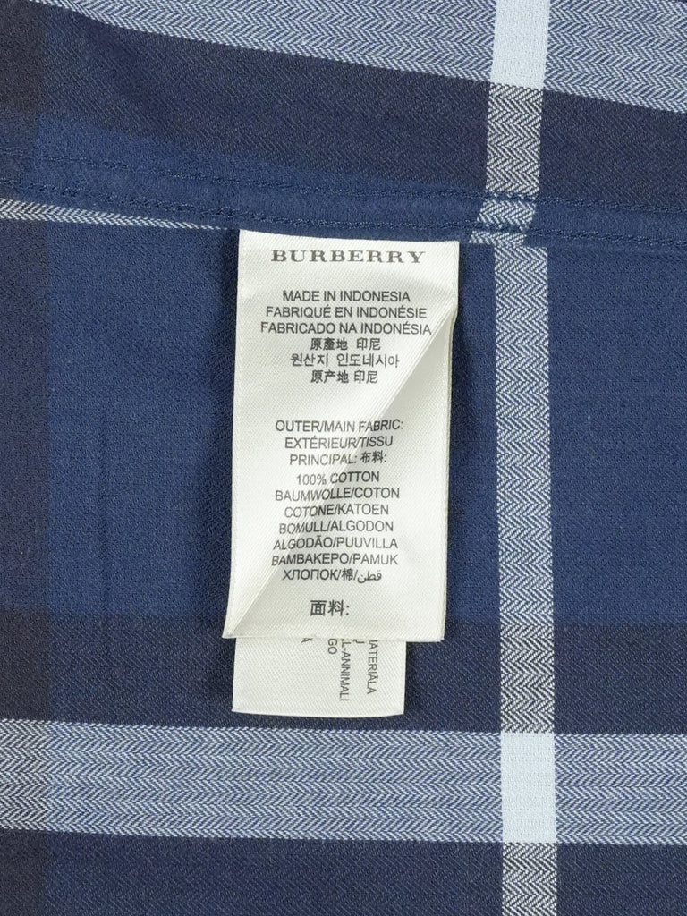 Burberry Check Pattern Cotton Shirt Navy