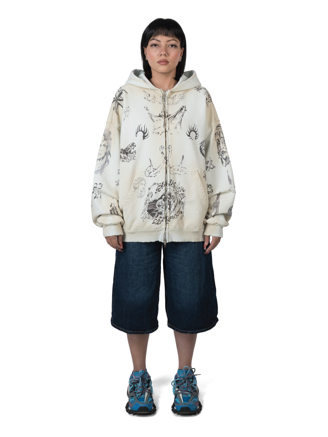 Balenciaga Tattoo Zip-up Hoodie Off-White