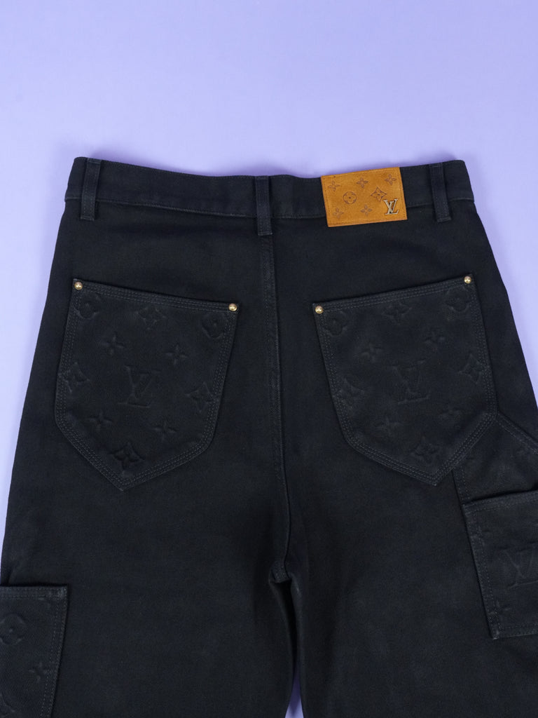 Louis Vuitton Monogram Detail Carpenter Denim Pants Black