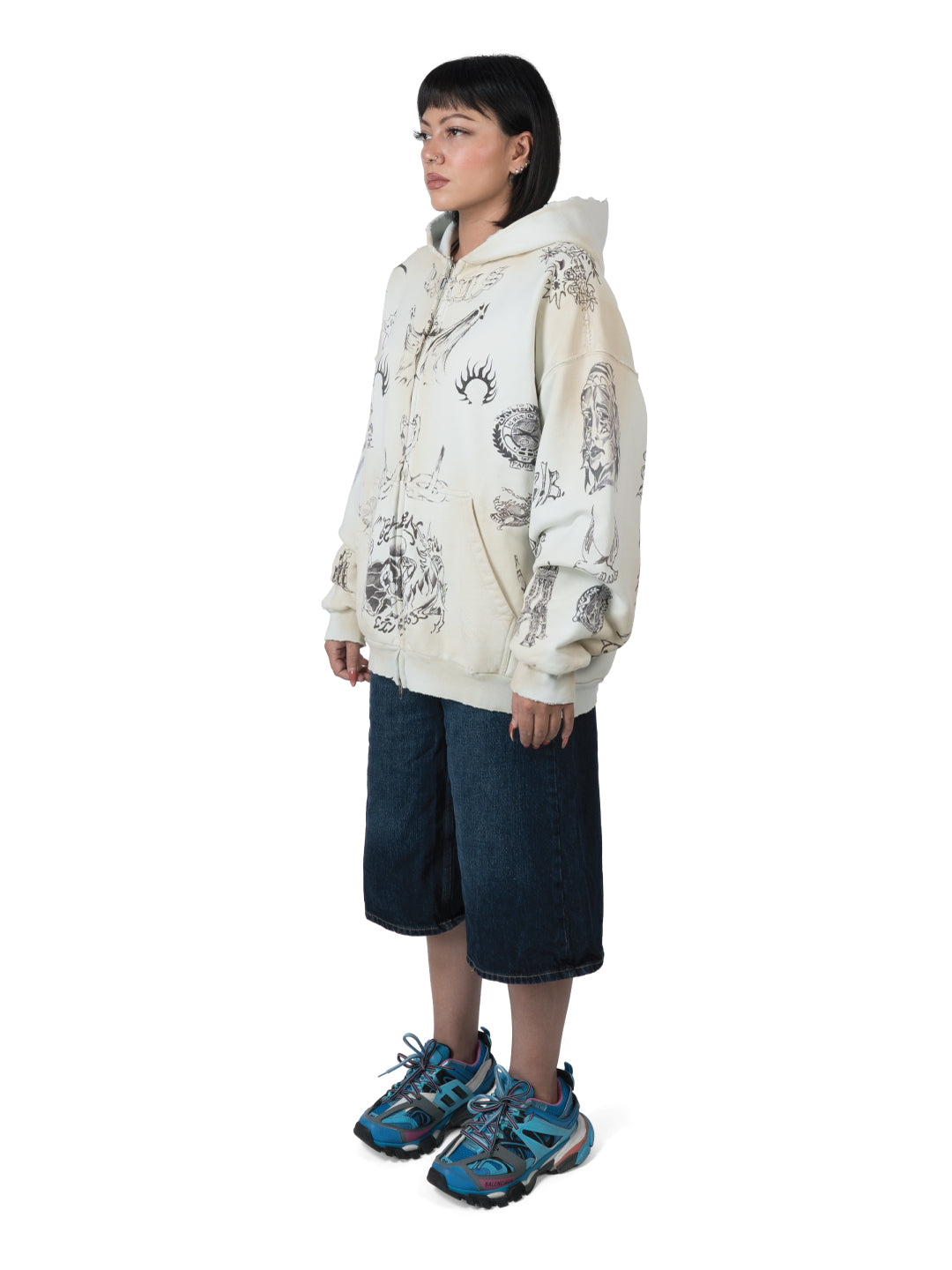 Balenciaga Tattoo Zip-up Hoodie Off-White