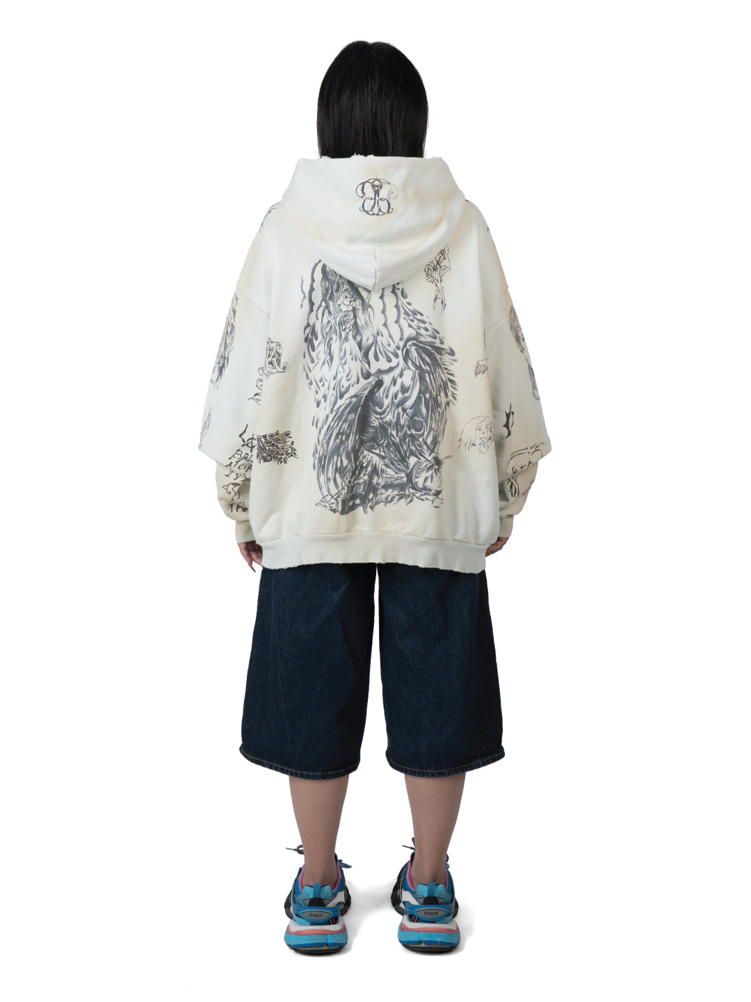 Balenciaga Tattoo Zip-up Hoodie Off-White