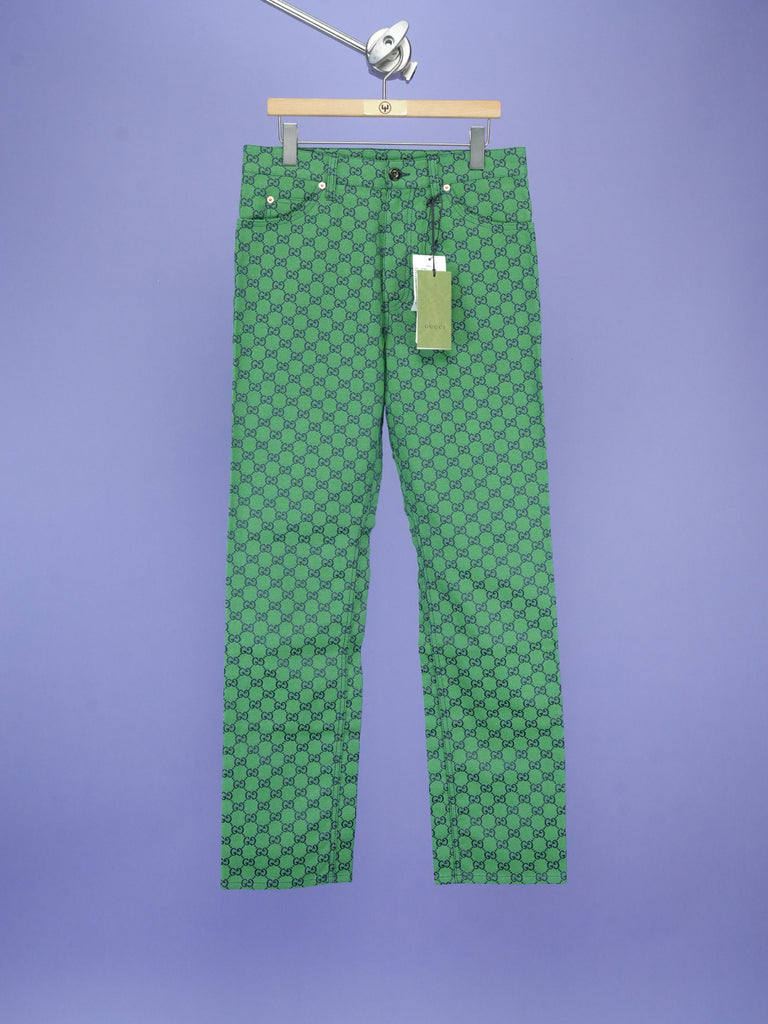 Gucci GG Jacquard Organic Cotton Blend Trousers Green