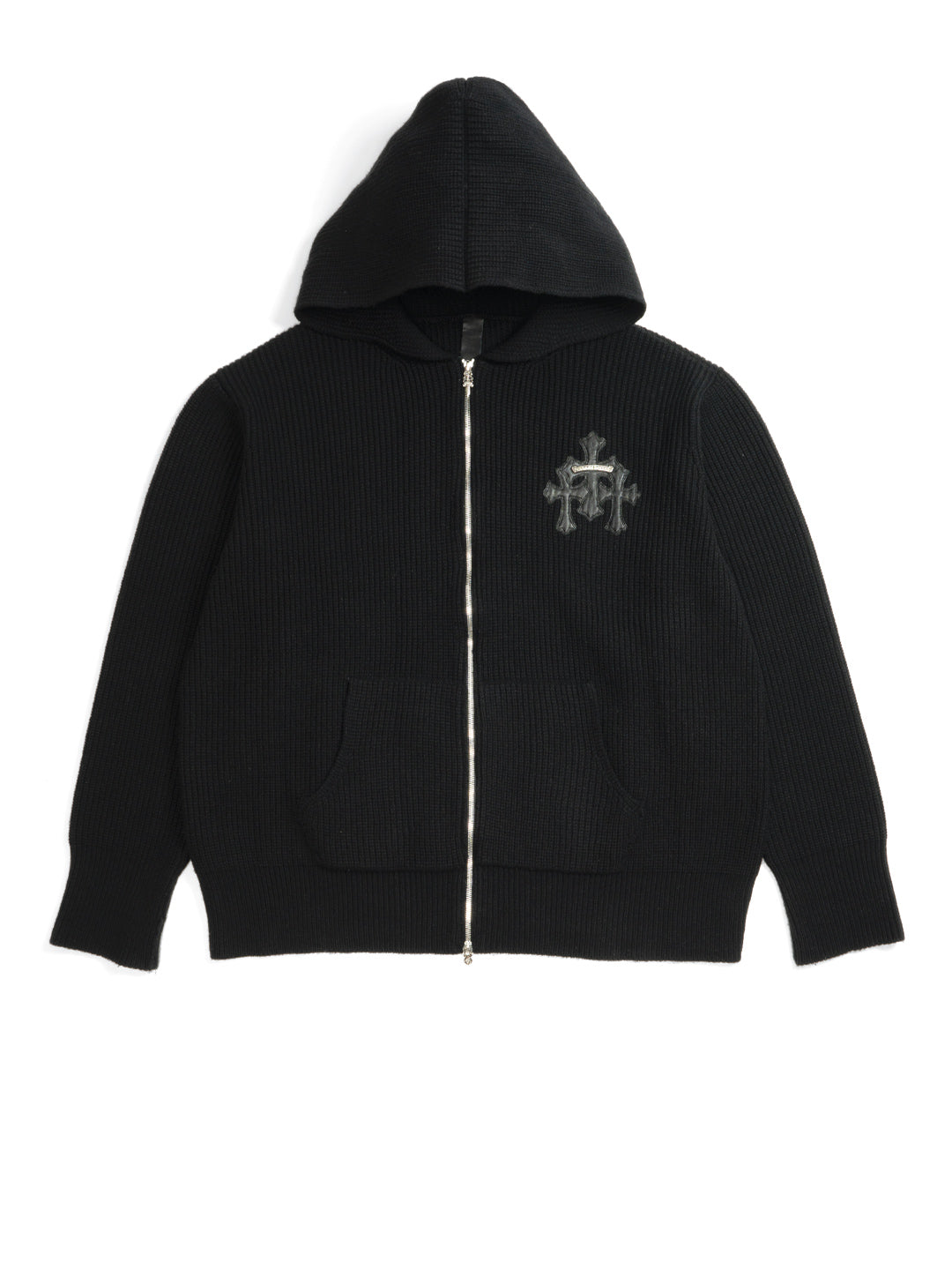 Chrome Hearts Triple Cross Leather Patch Cashmere Zip Up Hoodie Black