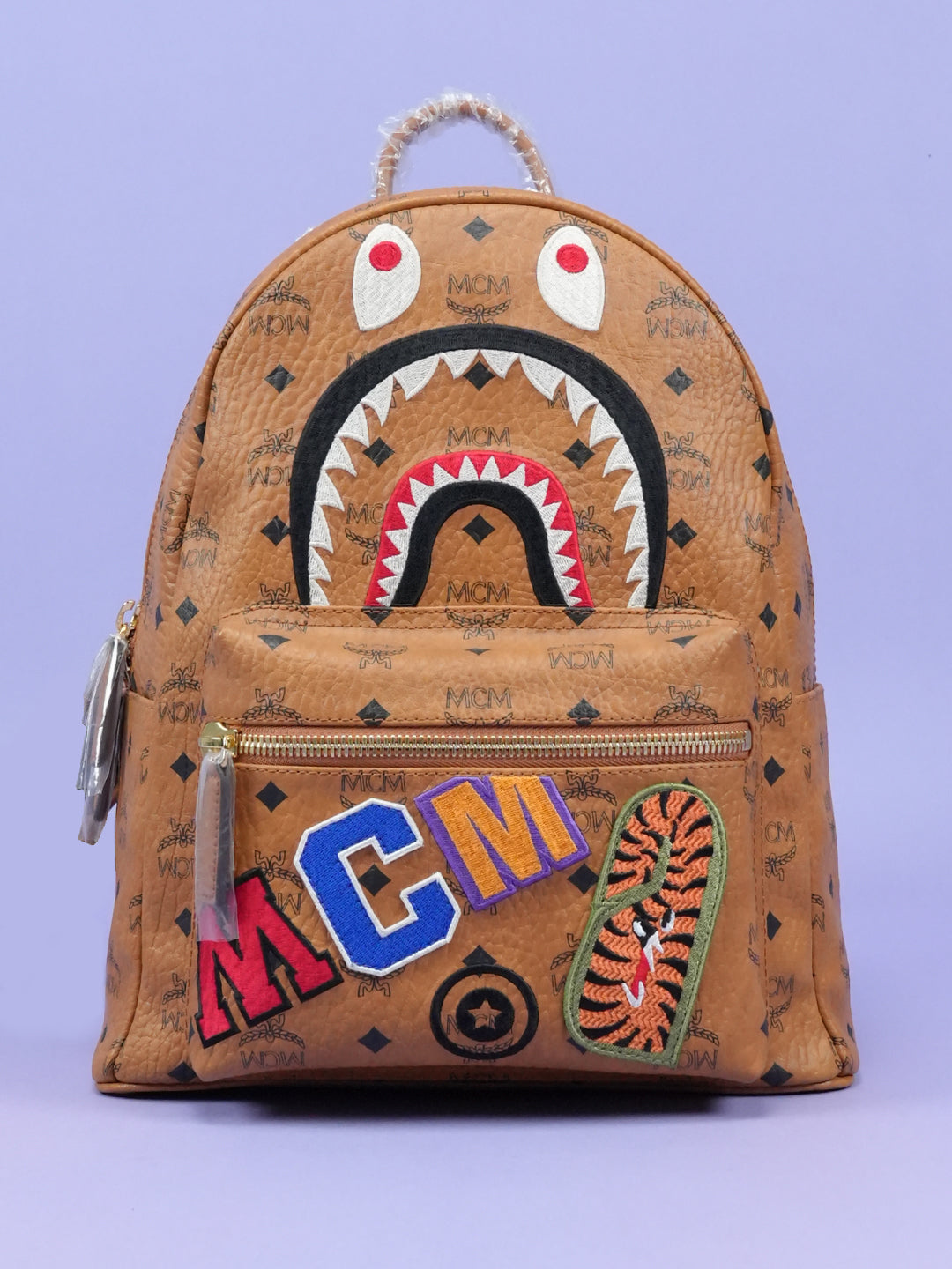 Bape / MCM Shark Stark Backpack Visetos Cognac