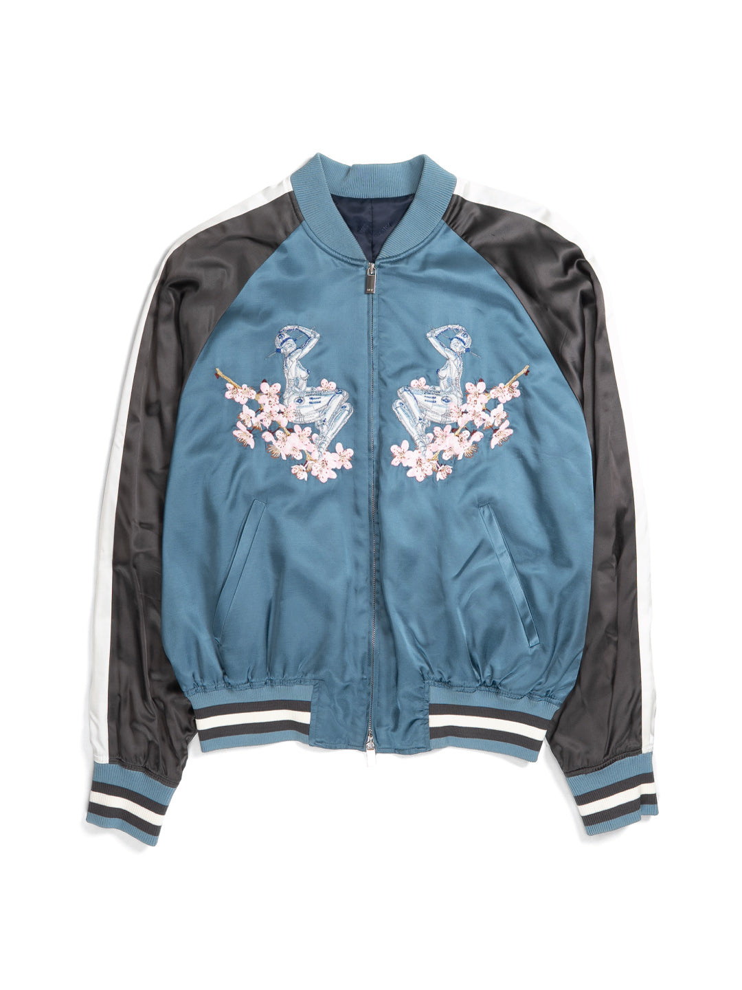 Embroidered Souvenir Bomber Jacket Teal