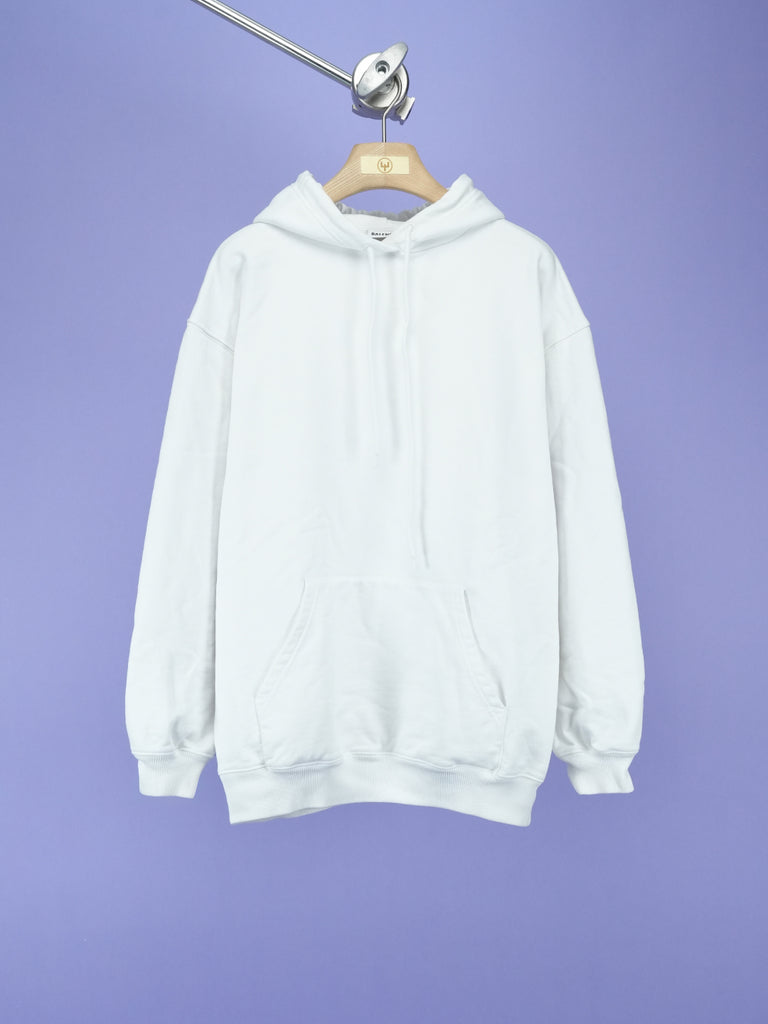 Balenciaga Logo Organic Fleece Hoodie White