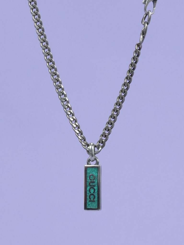 Gucci Logo Pendant Enamel Necklace Silver