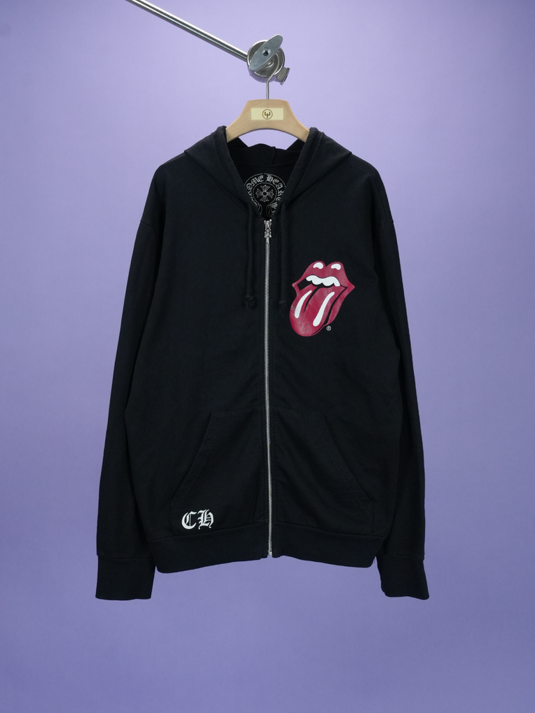 Chrome Hearts Rolling Stones Horseshoe Logo Zip Up Hoodie Black