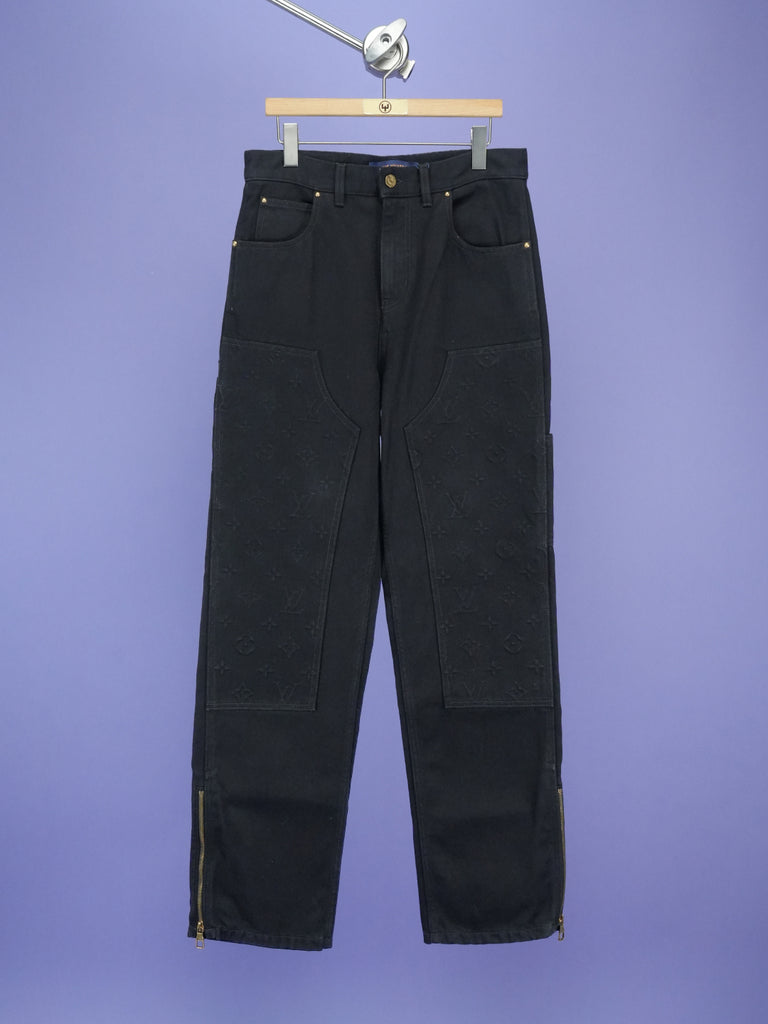 Louis Vuitton Monogram Detail Carpenter Denim Pants Black