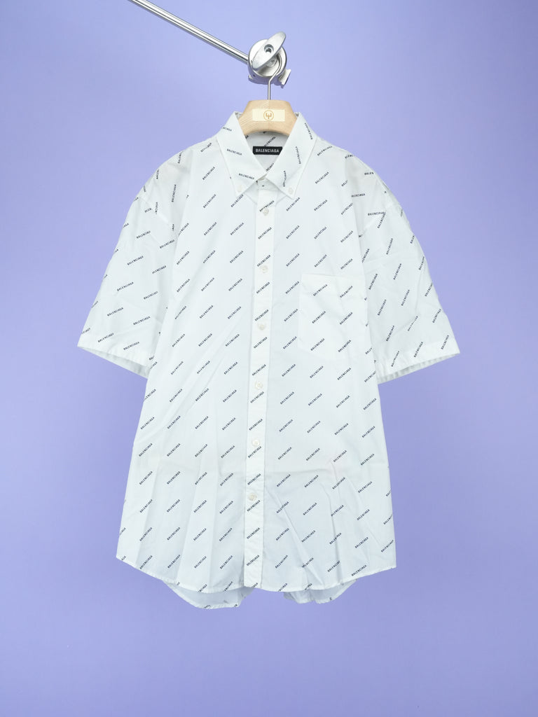 Balenciaga All Over Logo Short Sleeve Shirt White