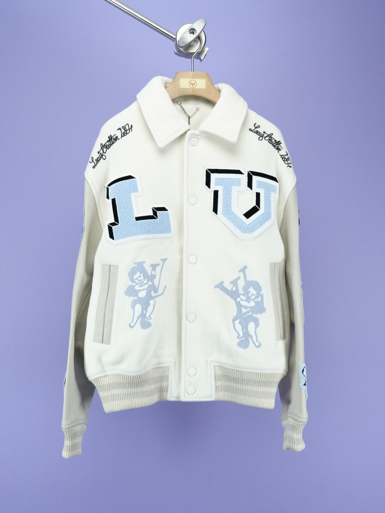 Louis Vuitton Multi Patches Mixed Leather Varsity Blouson Milky White