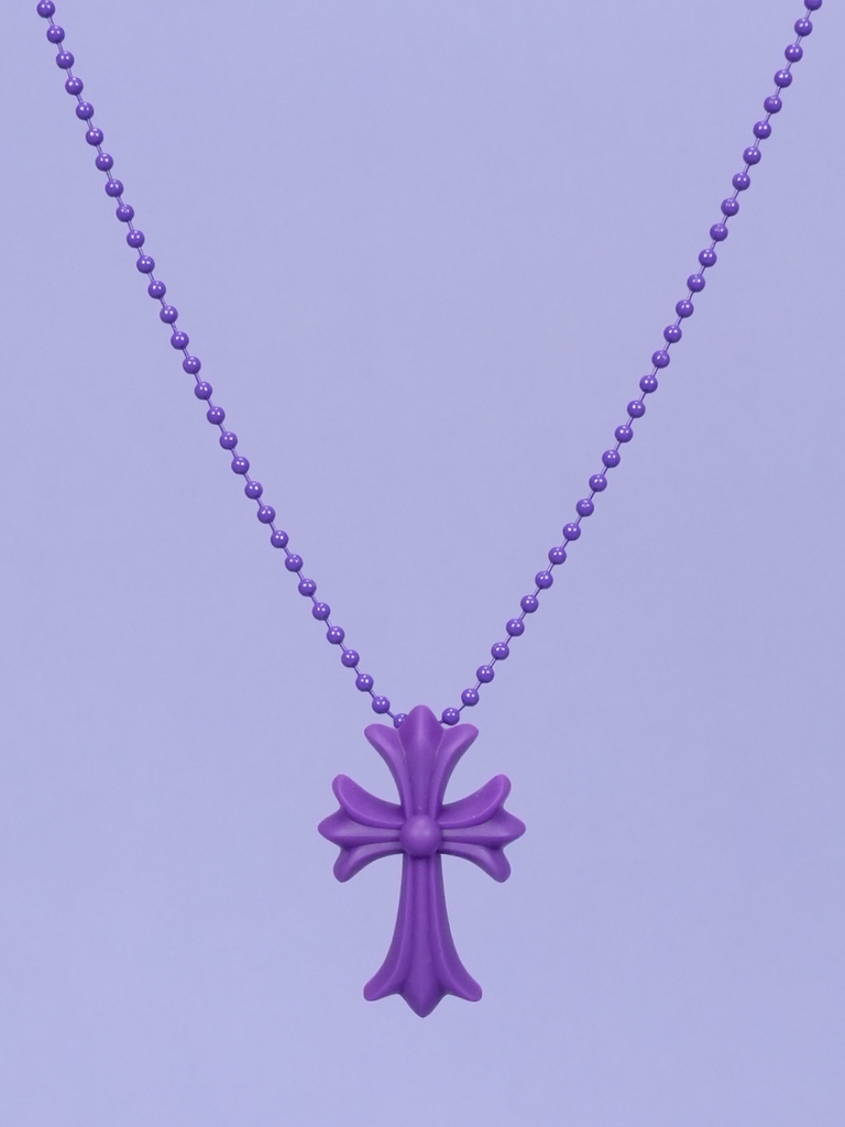 Chrome Hearts Cross Necklace In Silicone Purple