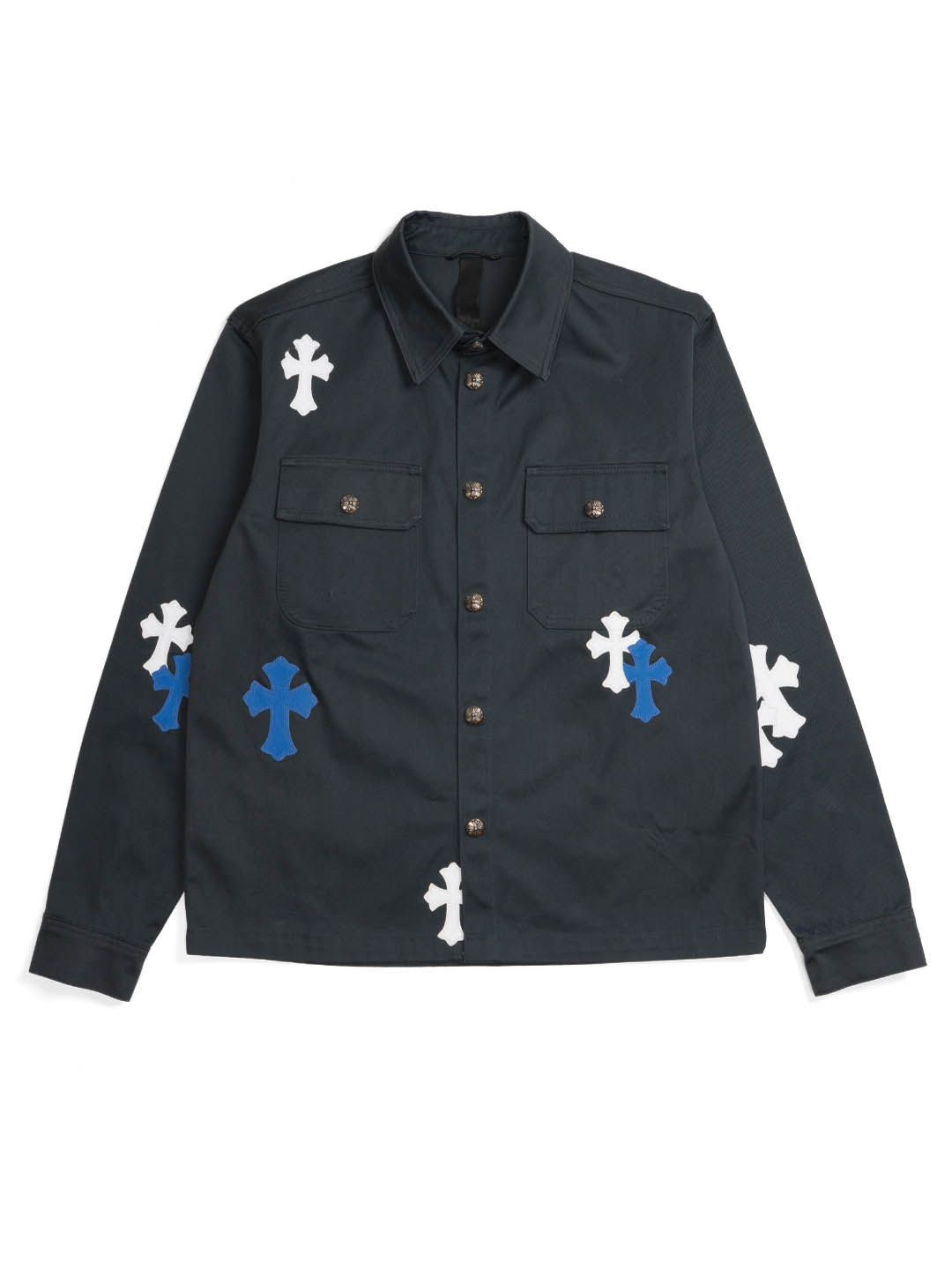 Chrome Hearts Work Dog Blue White Cross Patch Shirt	Black