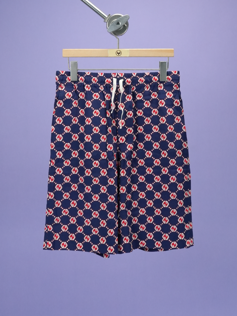 Gucci GG Hexagon Silk Crepe Shorts Blue