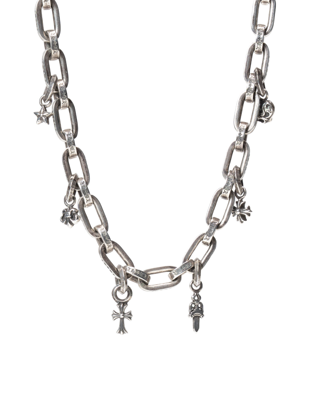 Chrome Hearts Paper E Chain Multi Motif Necklace Silver