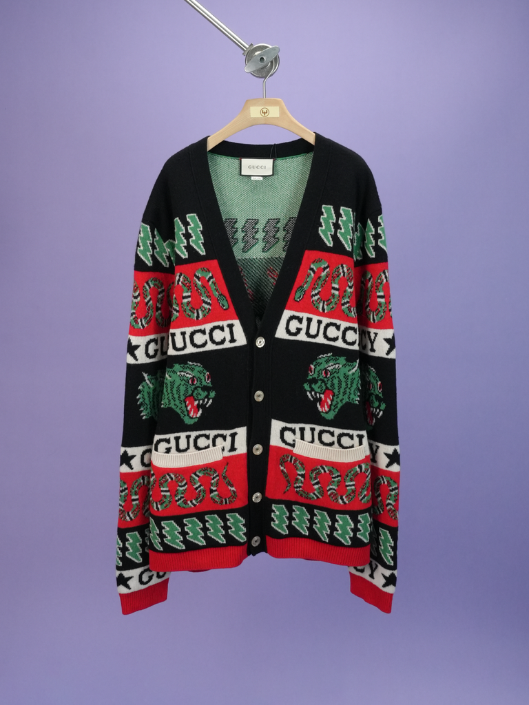 Gucci Logo Wool Symbols Jacquard Cardigan Multi