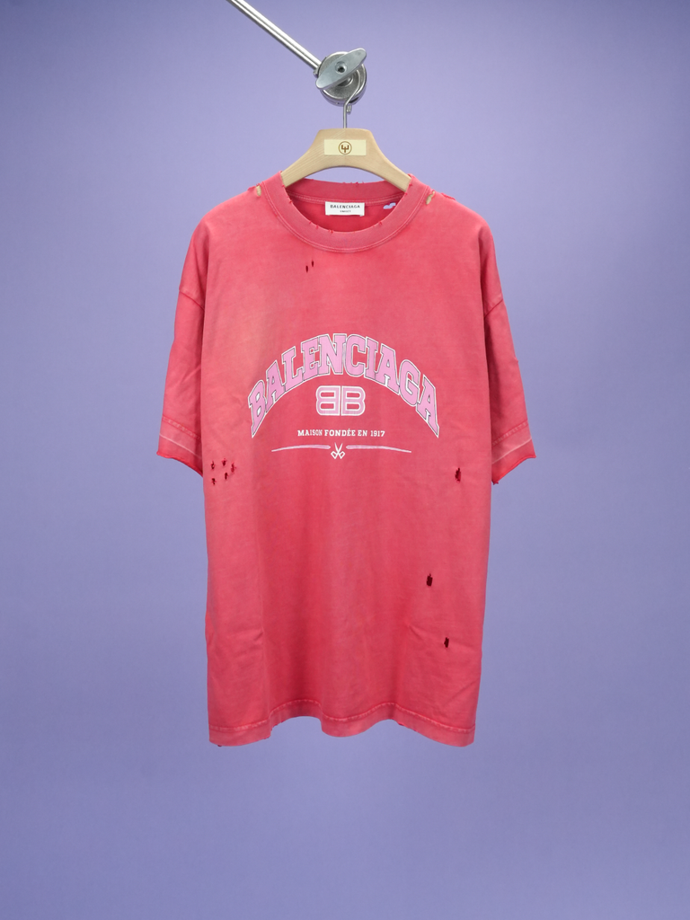 Balenciaga Maison Distresses T-Shirt Red