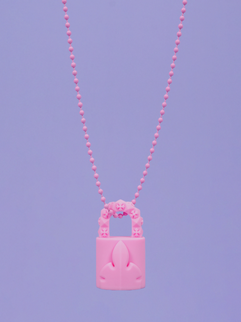 Chrome Hearts Padlock Necklace In Silicone Pink