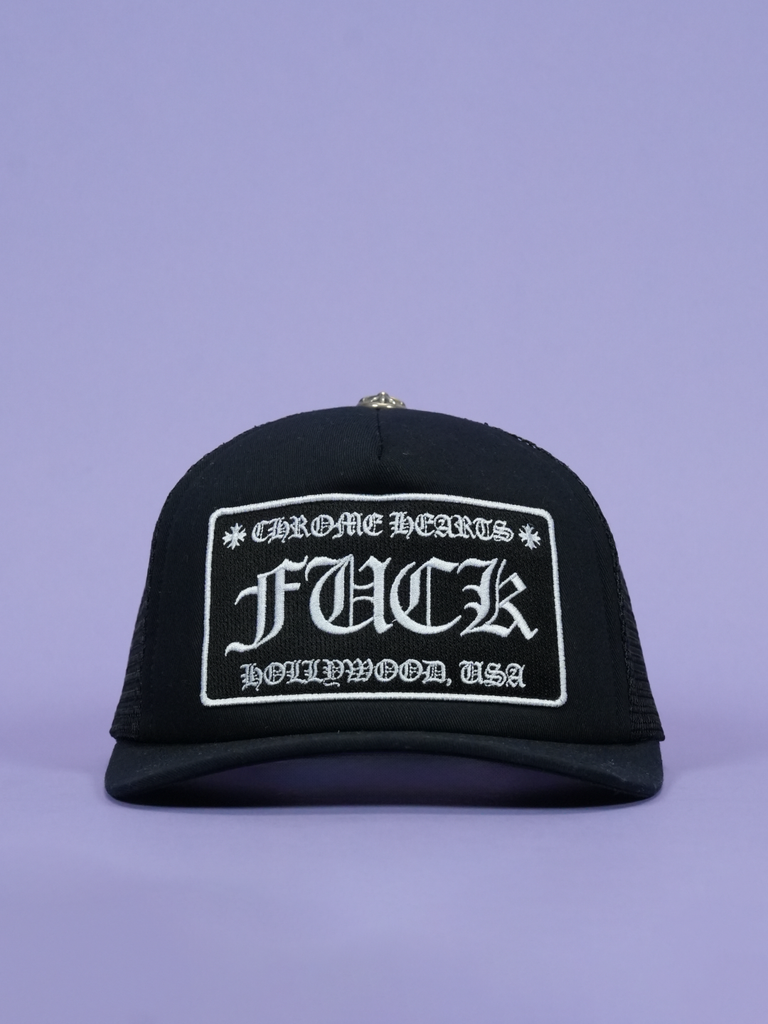 Chrome Hearts FUCK Hollywood Trucker Hat Black/Black