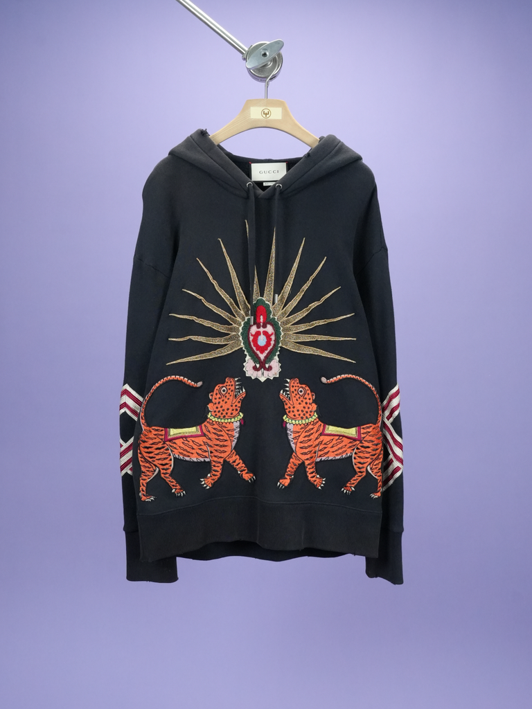 Gucci Two Tiger Graphic Embroidered hoodie Black