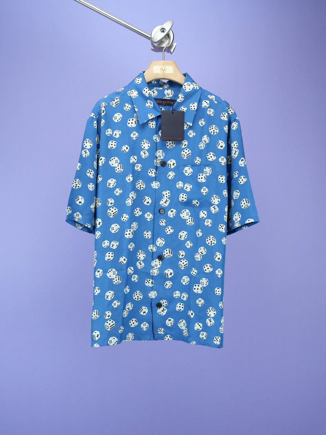 Louis Vuitton Dice Monogram Printed Short Sleeved Silk Shirt Blue