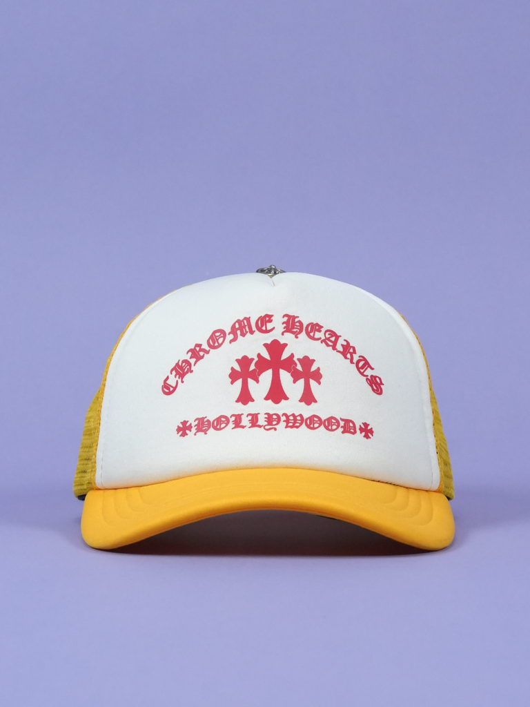 Chrome Hearts Triple Cross Hollywood Trucker Hat Yellow