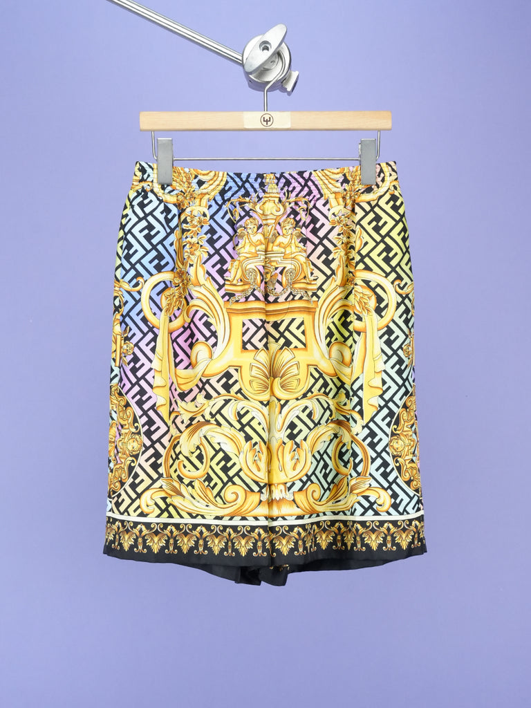 Fendi / Versace Fendace Baroque Silk Shorts Gold/Multi