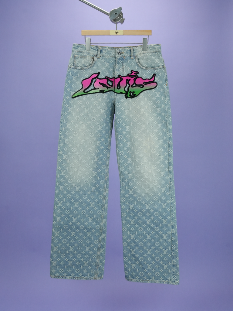 Louis Vuitton Monogram Graffiti Denim Jeans Blue