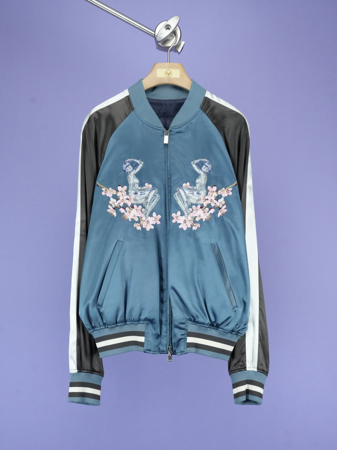 Dior / Sorayama Embroidered Souvenir Bomber Jacket Blue