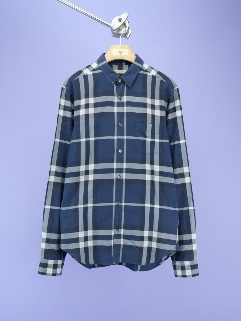 Burberry Check Pattern Cotton Shirt Navy