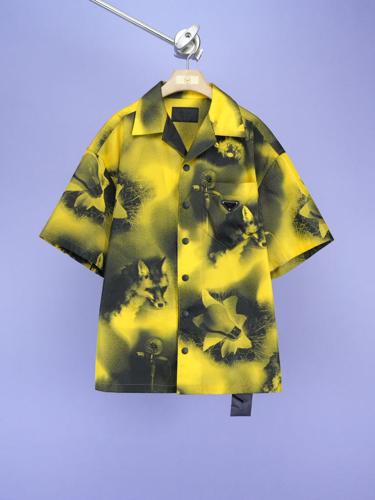 Prada Short Sleeved Printed Re Nylon Shirt Yellow