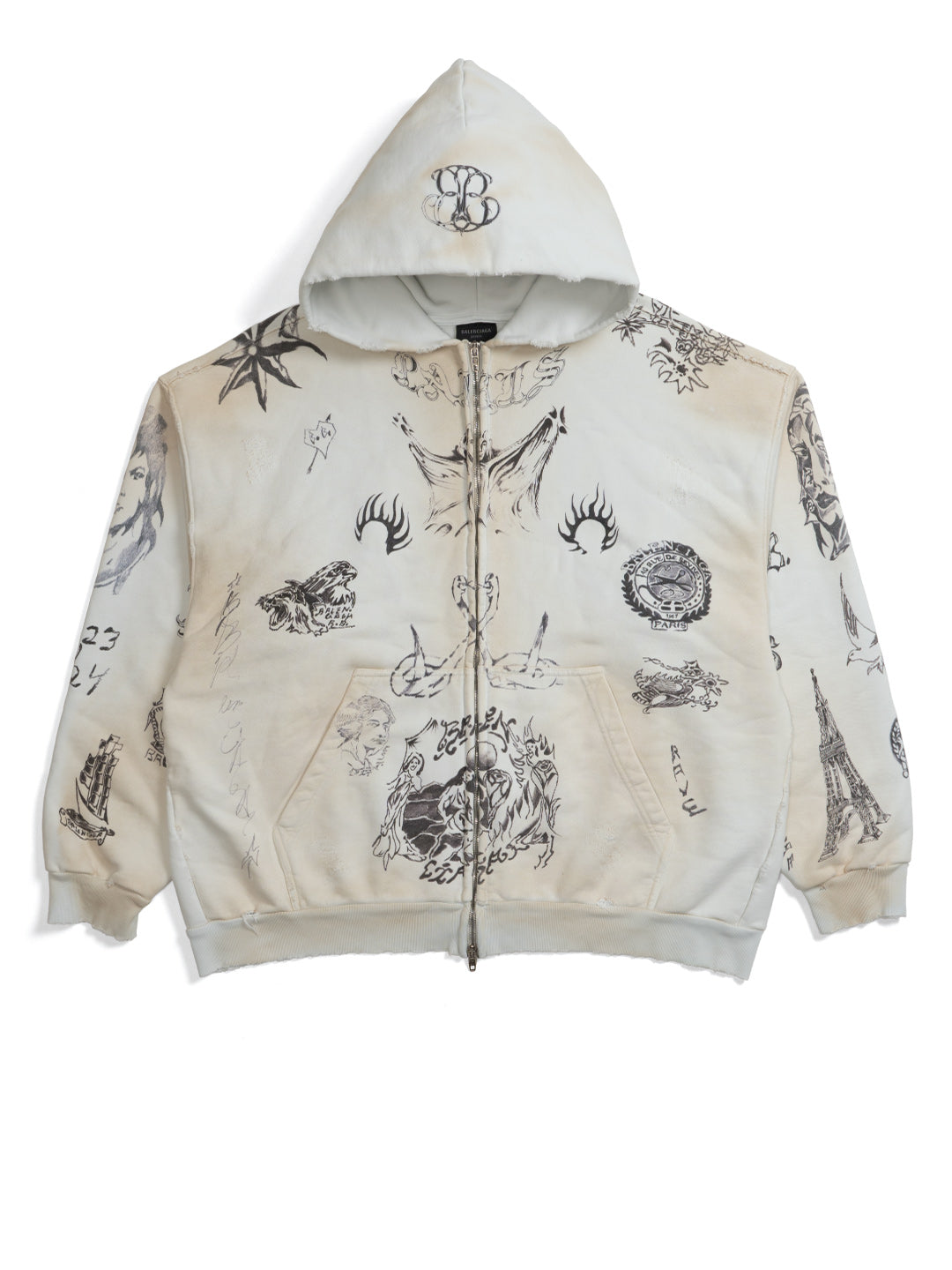 Balenciaga Tattoo Zip-up Hoodie Off-White