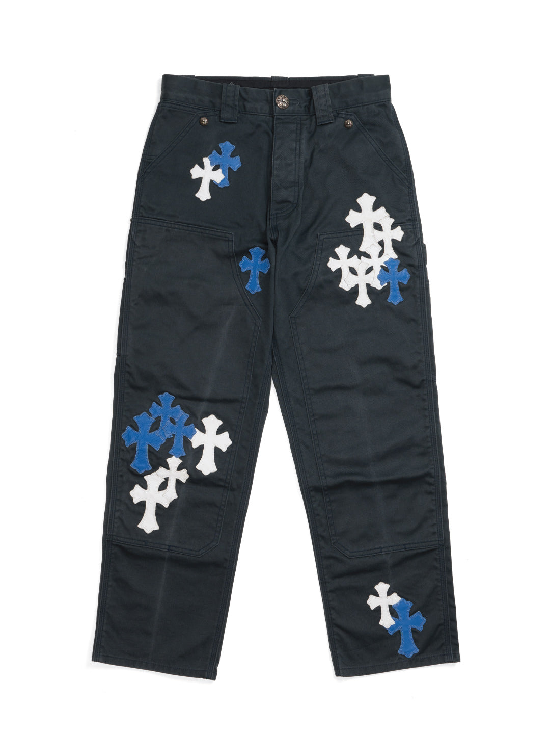 Chrome Hearts Double Knee Blue White Cross Patch Carpenter Pants Black