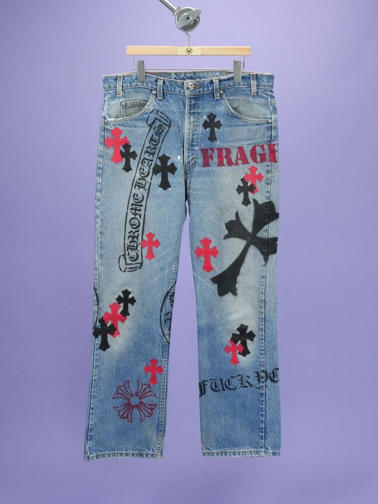 Chrome Hearts Vintage Levi's Stencil Cross Patch Denim Blue