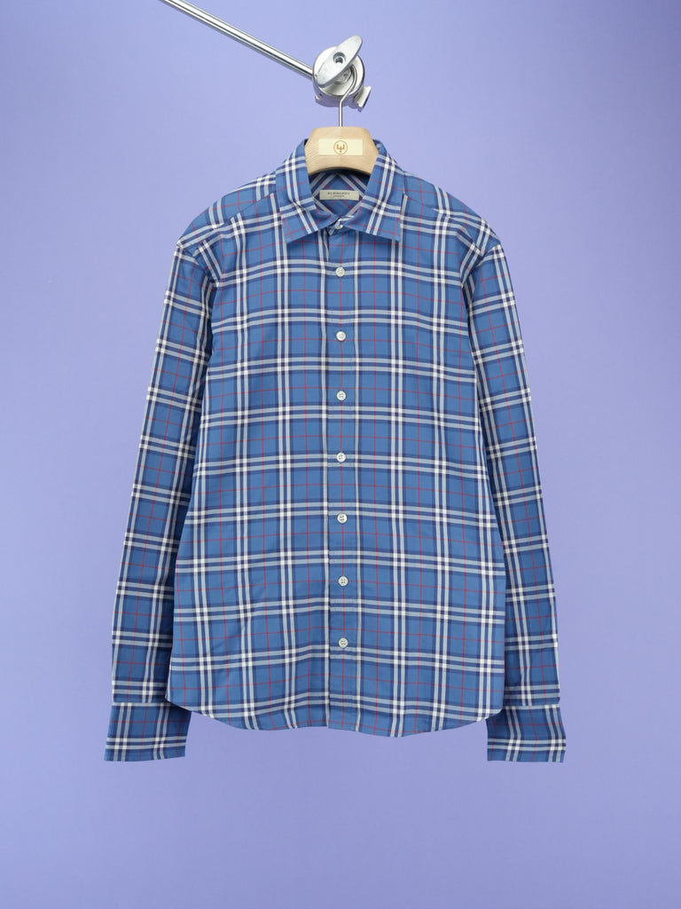 Burberry Check Pattern Cotton Shirt Blue