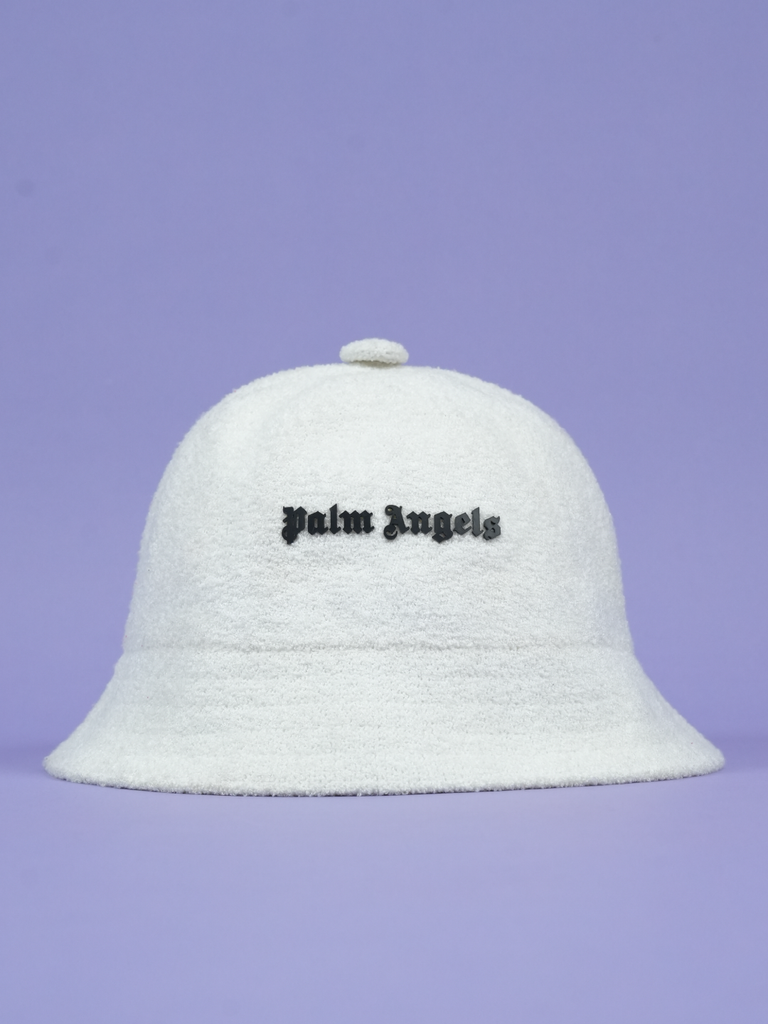 Palm Angels Logo Embroidered Bouclé Bucket Hat White