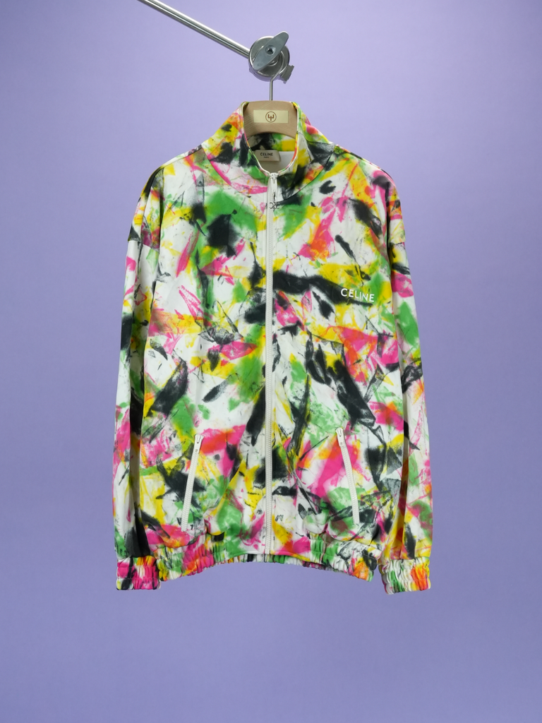 Celine Logo Print Tie Dyed Cotton Jersey Track Jacket