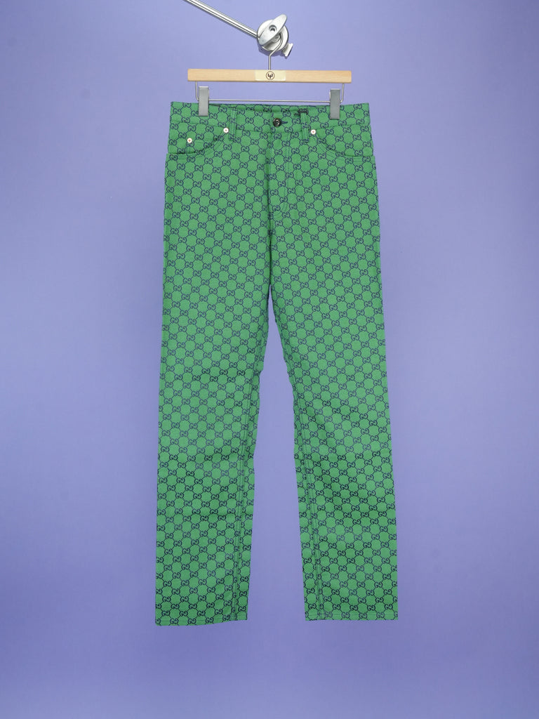 Gucci GG Jacquard Organic Cotton Blend Trousers Green