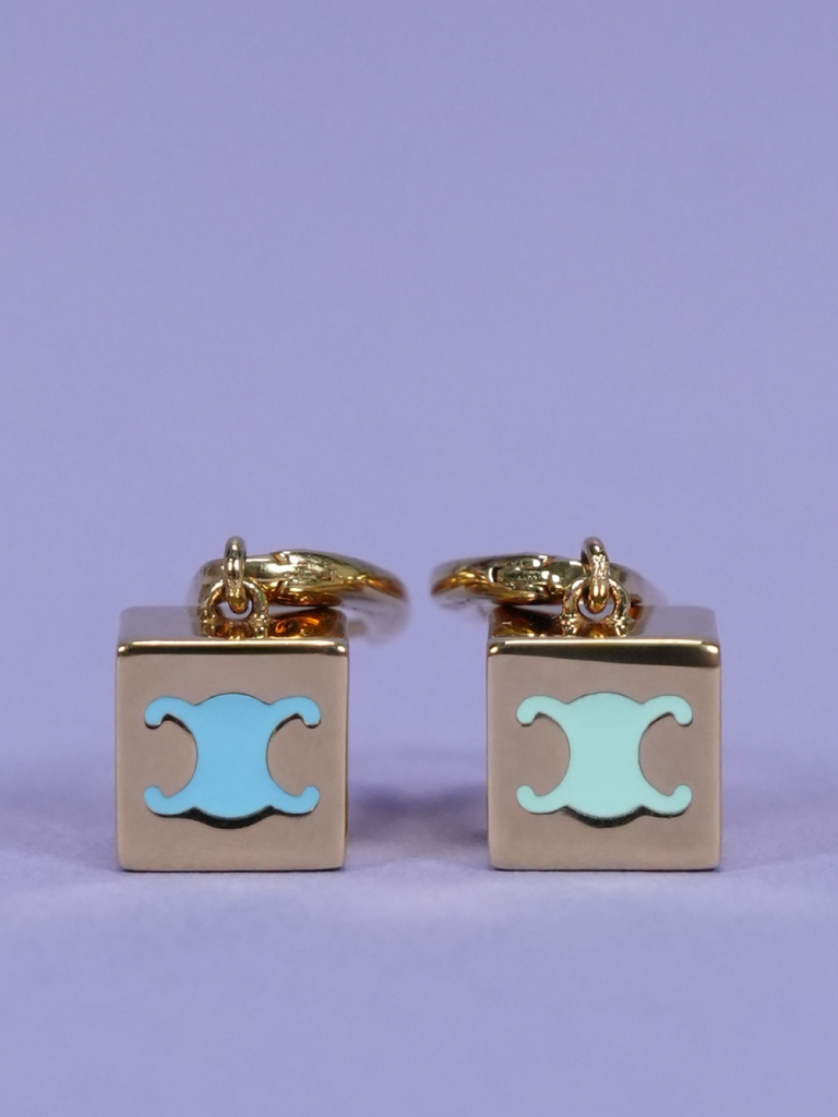 Celine Triomphe Cube Earrings in Brass Gold/Multi