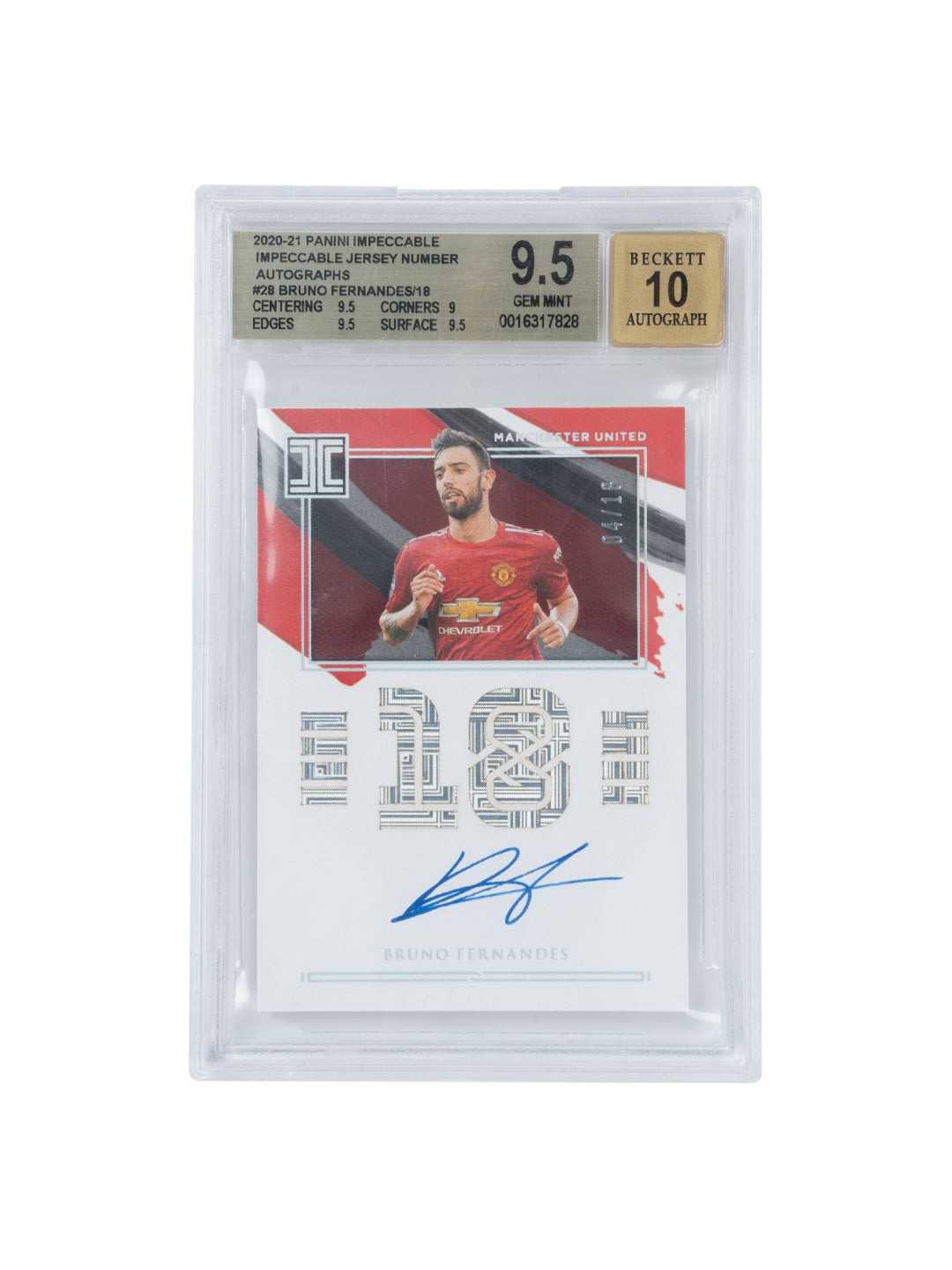 Panini 2020-21 Panini Impeccable Impeccable Jersey Number Autographs (Bruno Fernandes) (/18)